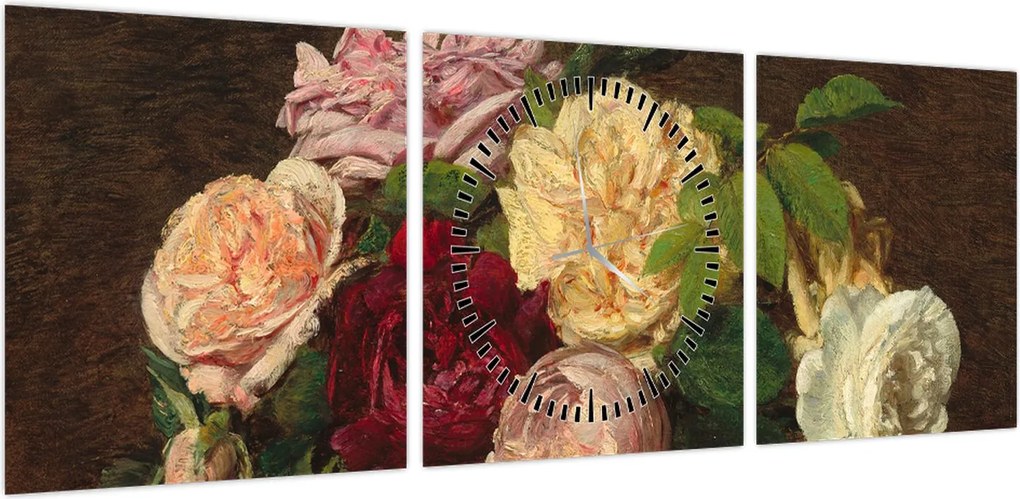 Obraz - Henri Fantin-Latour, Roses de Nice on a Table, reprodukcje (z zegarem) (90x30 cm)