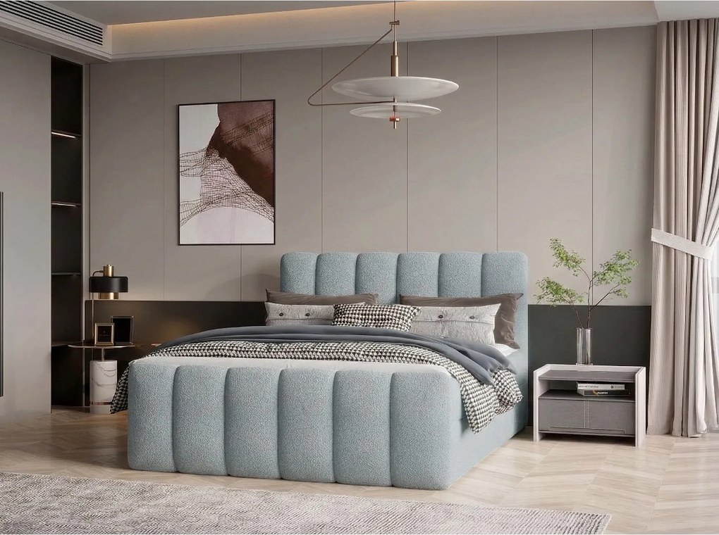 Stylowe łóżko tapicerowane KORA 180x200 cm w tkaninie CENTAUR 9 jasnoniebieskiej