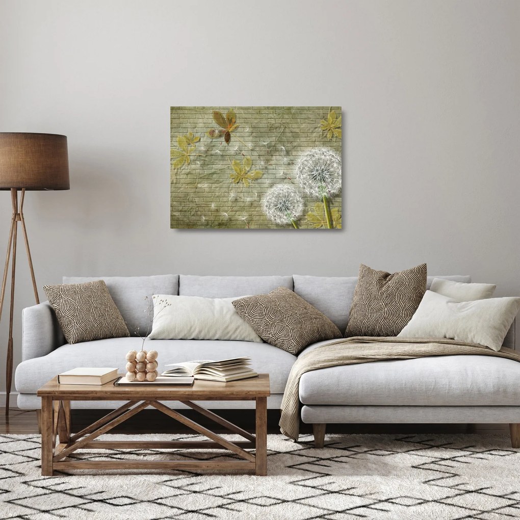 Obraz na szkle - Dmuchawce unoszone wiatrem (70x50 cm)