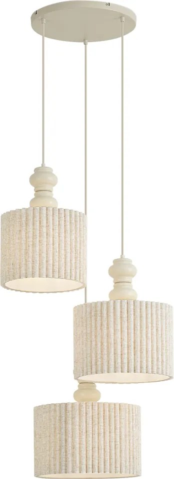 Lampa wisząca Japandi beżowa z lnianym abażurem 3-punktowa - Fedde