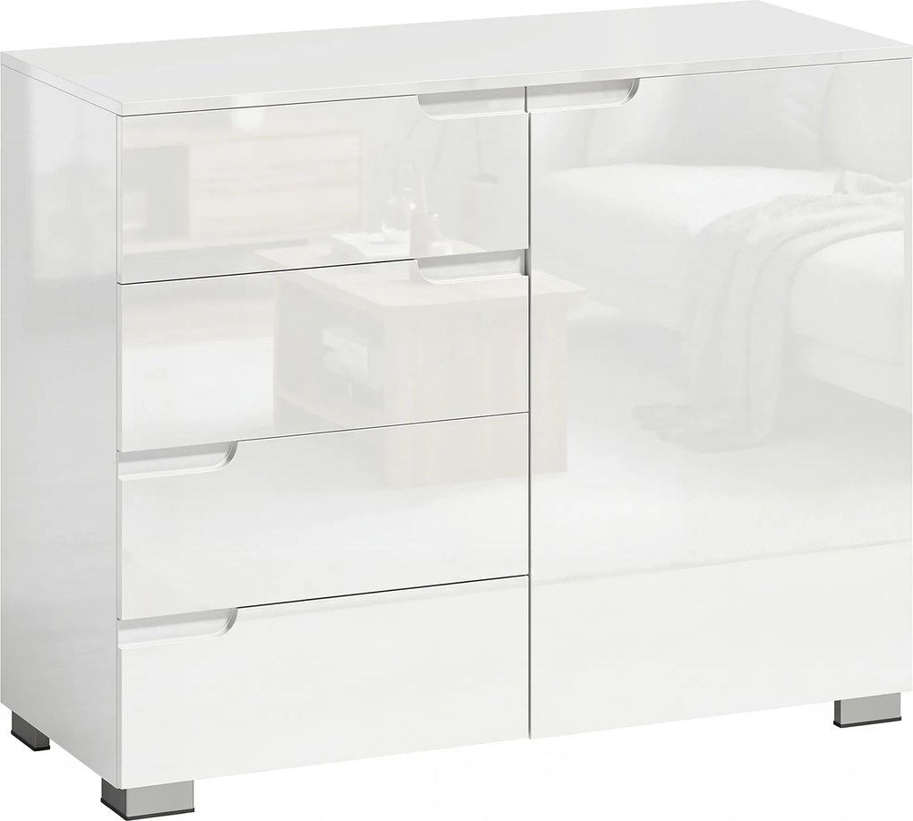 HOMCOM Komoda z 4 szufladami Sideboard z 1 drzwiami, z regulowaną półką, do salonu i sypialni 100 x 40 x 80 cm | Aosom PL