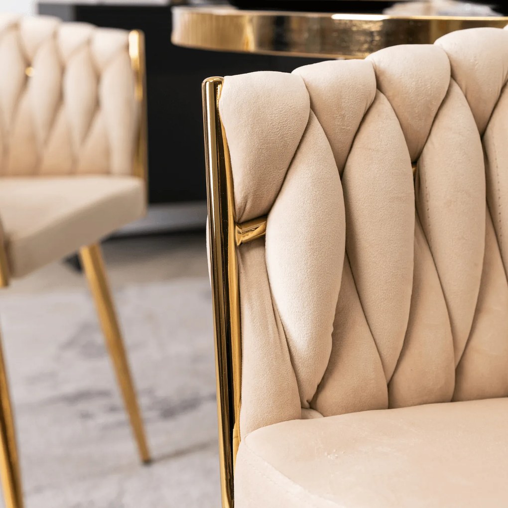 Krzesło Tapicerowane Plecione do Salonu CAPI Kremowe Welurowe do Toaletki Nowoczesne Glamour