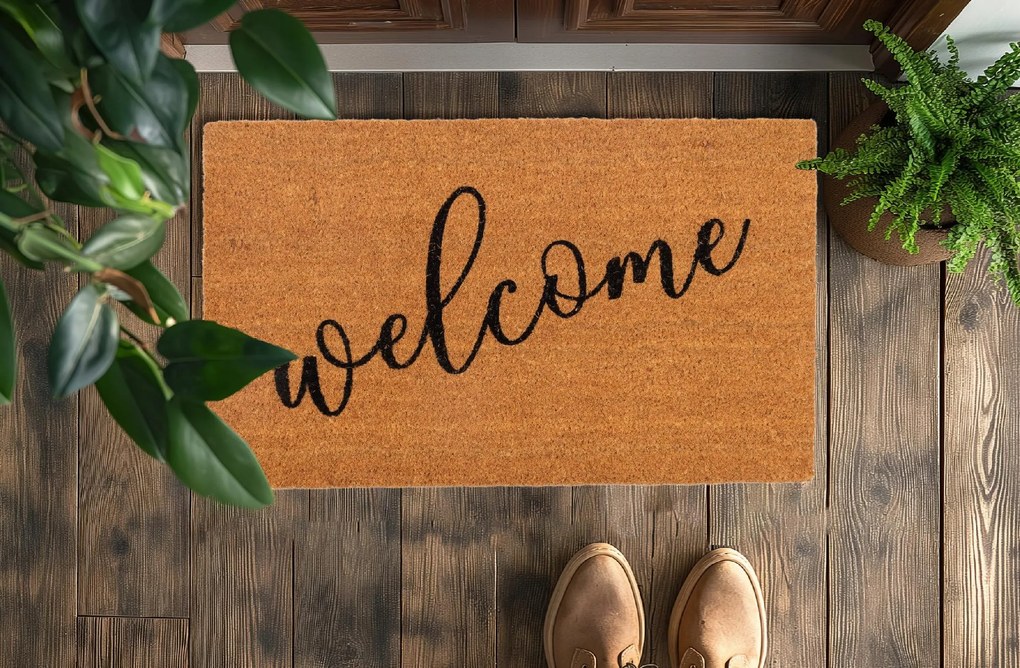 Wycieraczka kokosowa 45x75 cm naturalna stylowa welcome antypoślizgowa guma