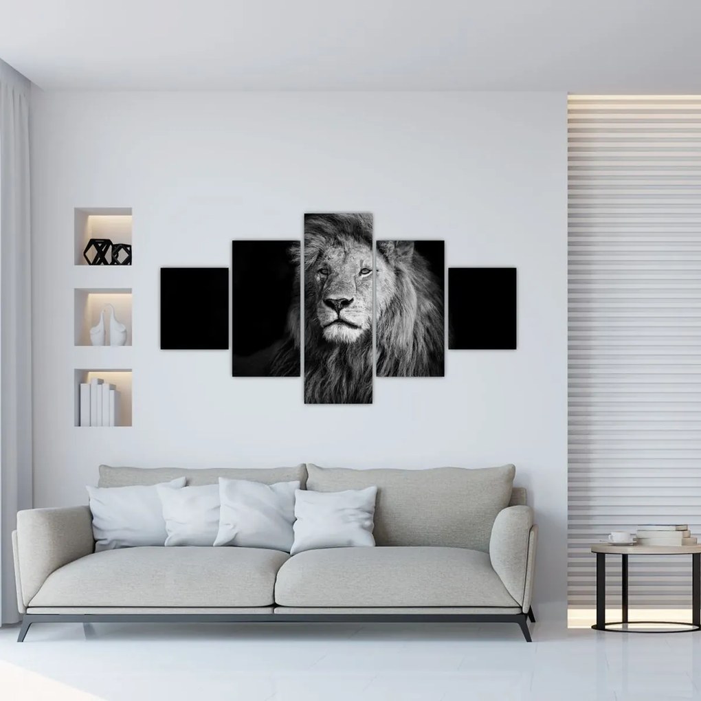 Obraz - Lew, czarno-biały (125x70 cm)