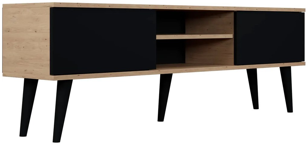 Nowoczesna szafka RTV dąb artisan + czarny - Dubby 5X 160 cm