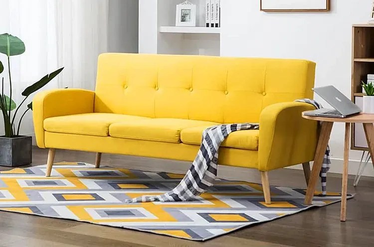 Trzyosobowa sofa pikowana żółta - Anita 3Q