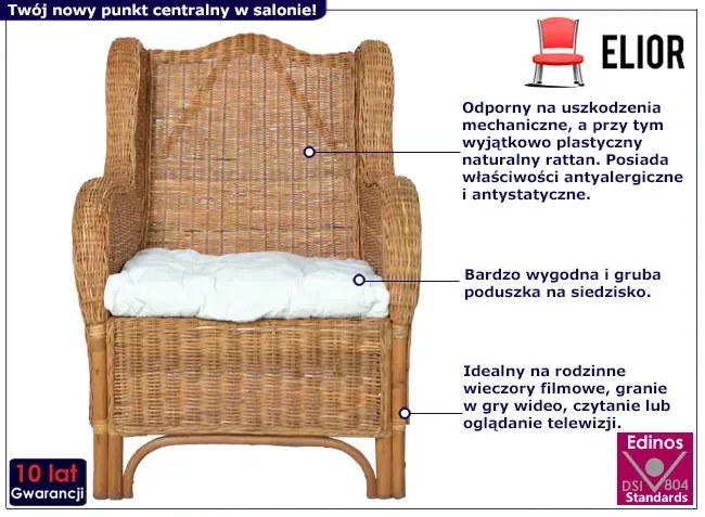 Jasnobrązowy rattanowy fotel ogrodowy z poduszką G6-Z62