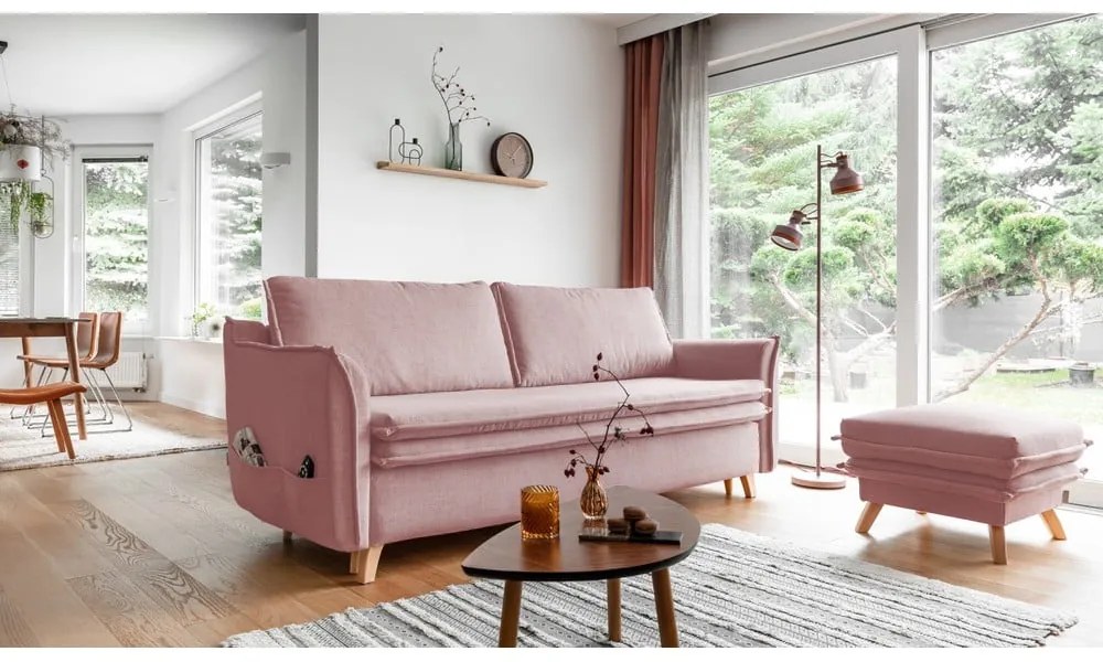 Jasnoróżowa rozkładana sofa 225 cm Charming Charlie – Miuform