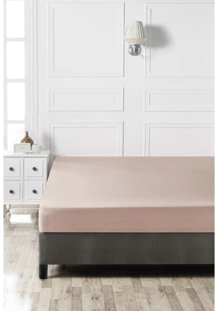 Beżowe bawełniane prześcieradło z gumką 160x200 cm – Mijolnir