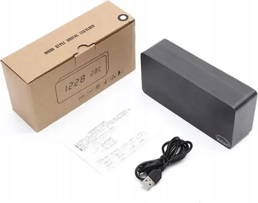 DUŻY ZEGAR Elektroniczny BUDZIK LED Drewniany Cyfrowy Stojący TERMOMETR DAT