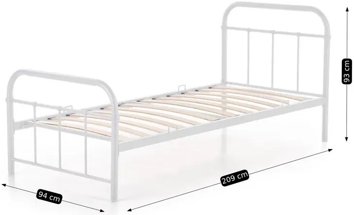 Białe pojedyncze łóżko z metalu 90x200 F7-F49