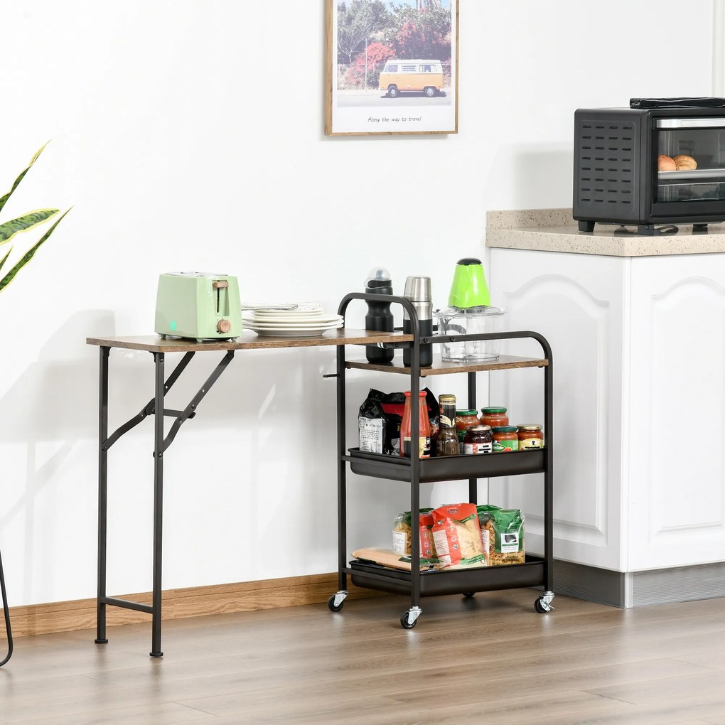 HOMCOM Wózek kuchenny wózek do serwowania z blatem regał rustykalny brąz