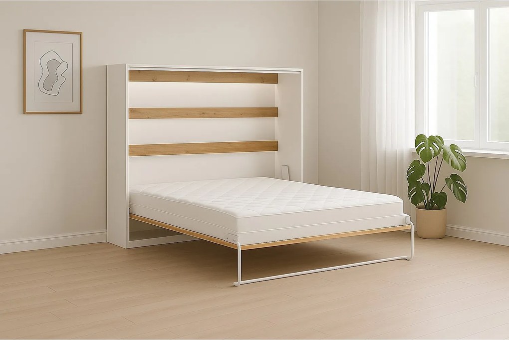 Półkotapczan poziomy Perfekt, 160x200 cm, Dąb + Biały