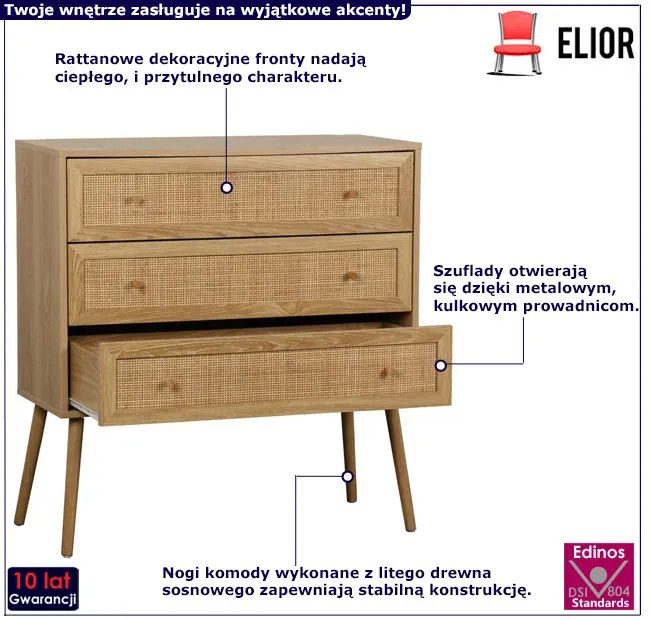 Komoda na wysokich nóżkach z 3 szufladami - Iwania 3X