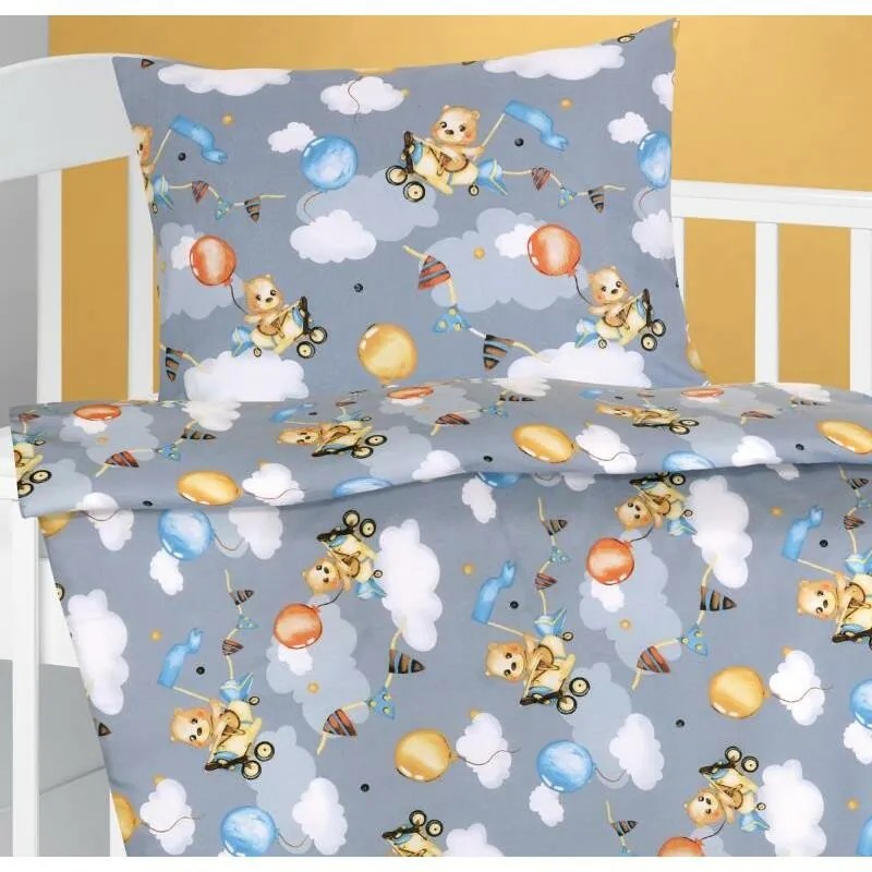Bellatex Bawełniana pościel do łóżeczka Agata Bear szay, 90 x 135 cm, 45 x 60 cm