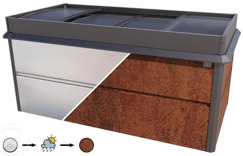 PRIMEYARD 200 x 100 x 77 cm Grządka podwyższona, stal corten, Optyka rdzy, z ochroną przed ślimakami i inspektem ogrodowym - (GFPV00786)