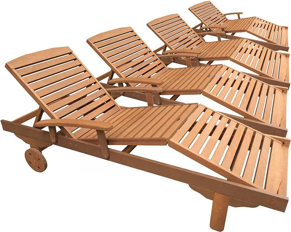 Składany leżak "Singapur" z drewna egzotycznego - Klon - Jasnobrązowy - Zestaw 4 sztuk