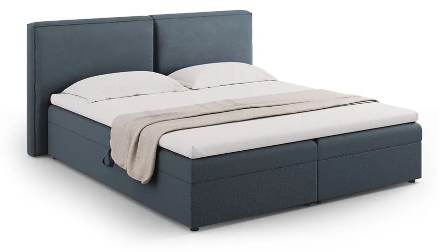 Niebieskie łóżko boxspring ze schowkiem 140x200 cm Arendal – Cosmopolitan Design