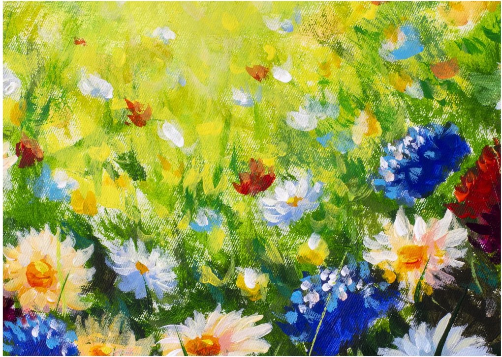 Obraz kwitnącej łąki, obraz olejny (70x50 cm)