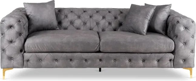 Sofa SORRENTO 3S Trzyosobowa Szara Welurowa Glamour