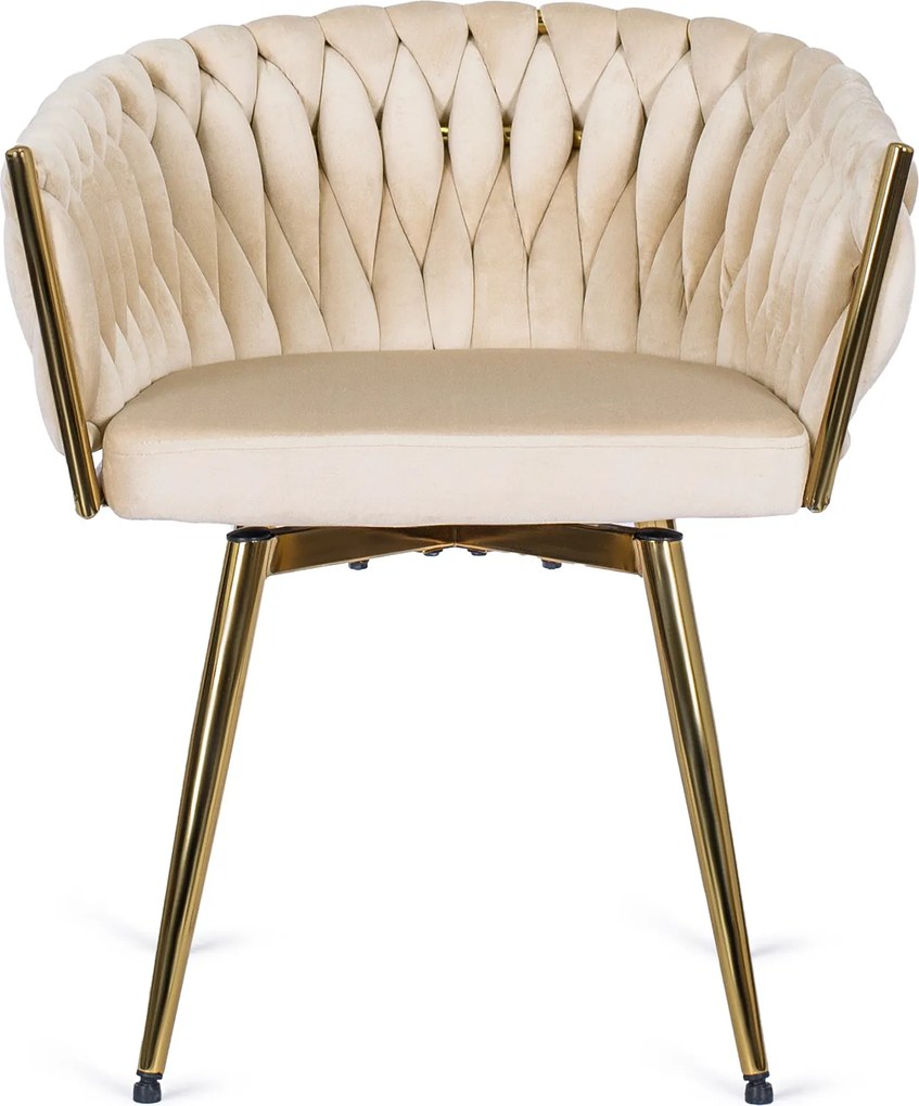 Krzesło Tapicerowane Obrotowe do Jadalni RUBI Kremowe Welurowe do Toaletki Nowoczesne Glamour