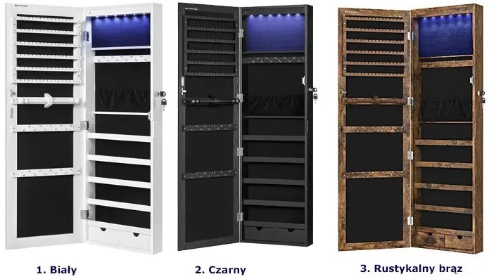 Biała szafka wisząca na biżuterię z lustrem na klucz W1-F86