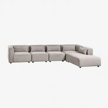 Sofa Modułowy 5-częściowy Z Prawym Szezlongiem Fogler Sztruks Jasny Szary Taupe - Sklum