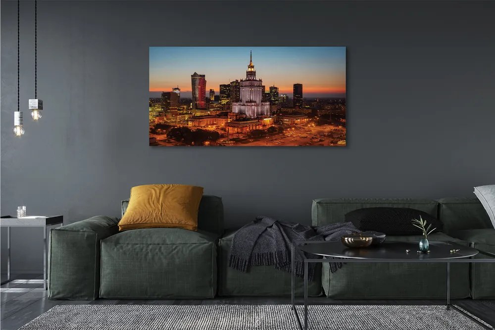 Obraz na płótnie Warszawa Wieżowce noc panorama