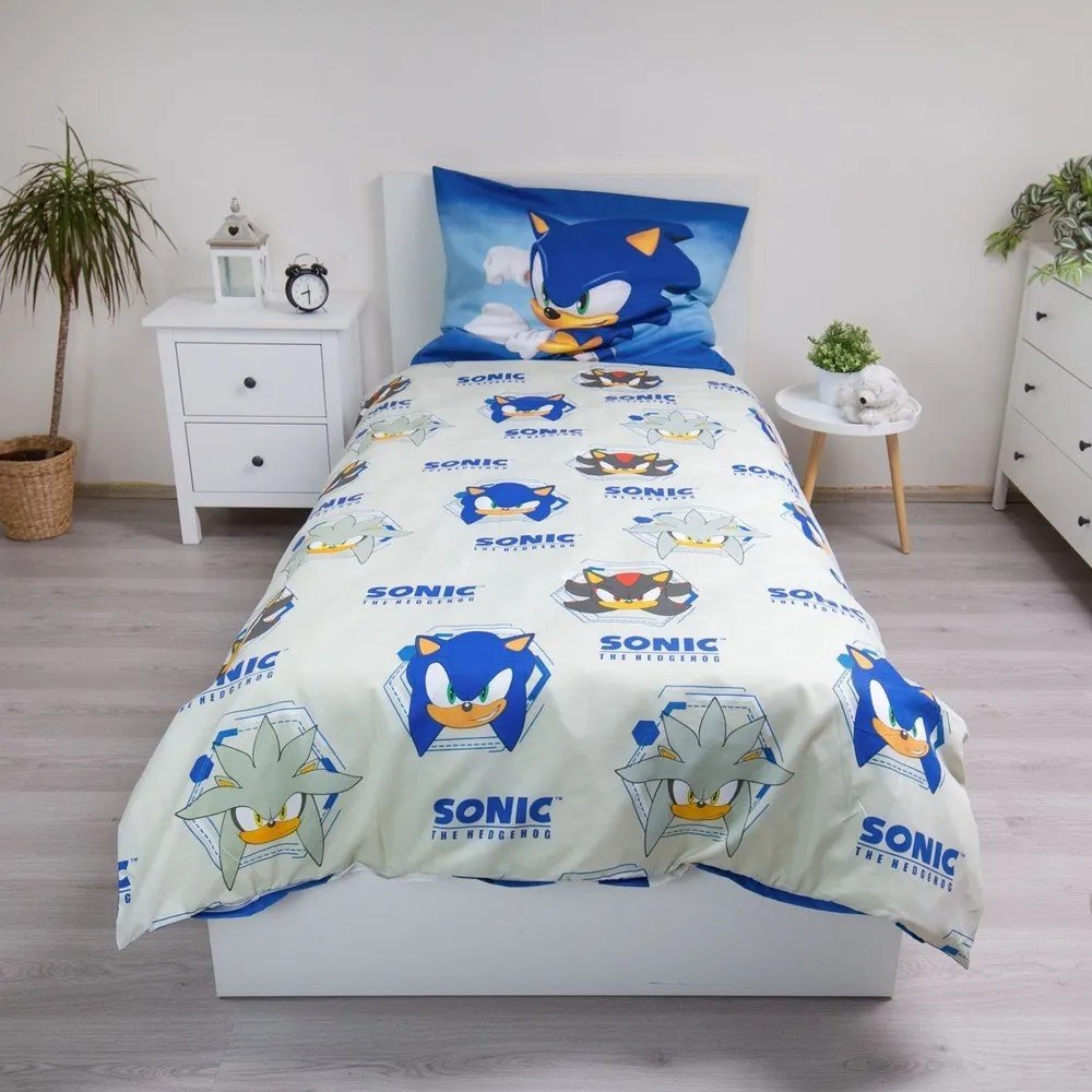 Niebieska pościel dziecięca jednoosobowa z mikrowłókna 140x200 cm Sonic – Jerry Fabrics