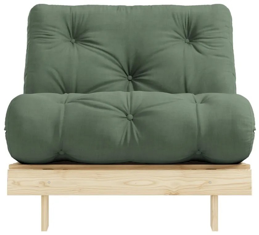 Fotel rozkładany z zielonym obiciem Karup Design Roots Raw/Olive Green