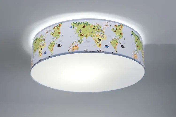 Okrągły plafon dla dzieci z mapą świata - A331 K7-T51