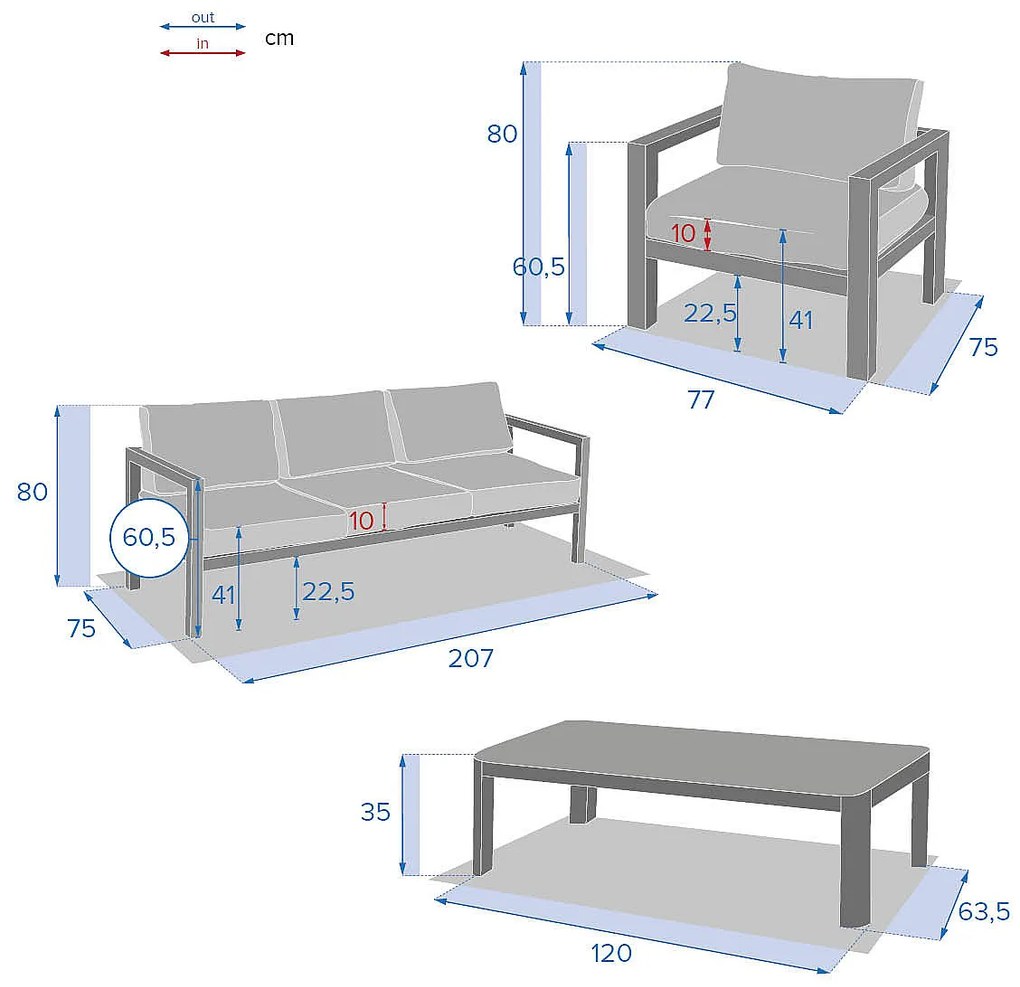 Komplet aluminiowy PALMA 1+3+1