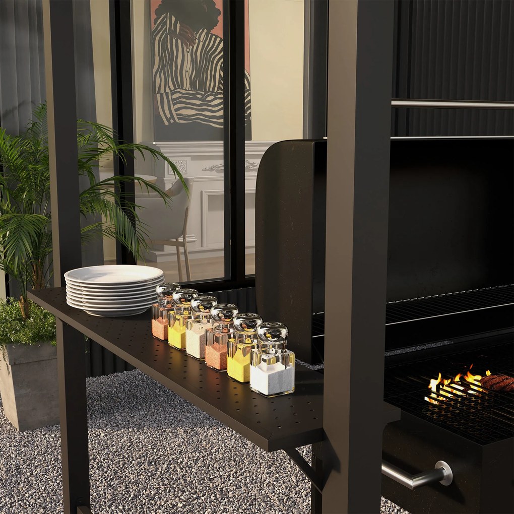 Outsunny Pawilon Grillowy, 2 Boczne Półki, Haki, Rama ze Stali, 1,1 x 2,3m, Ciemnoszary