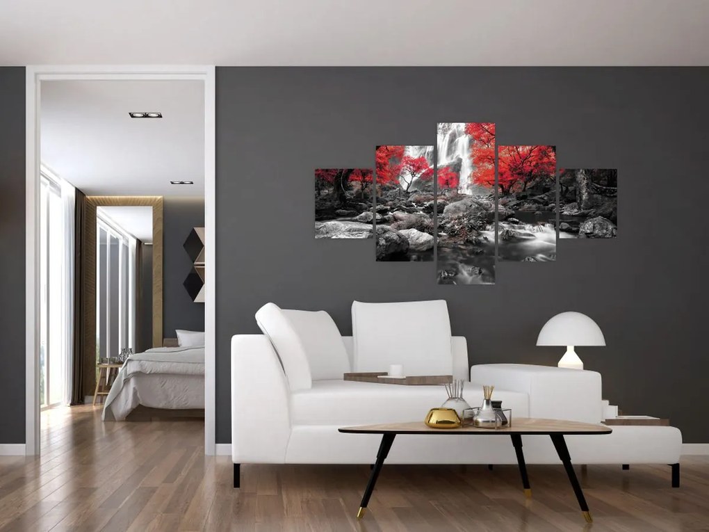 Obraz - Wodospady w jesiennym krajobrazie (125x70 cm)