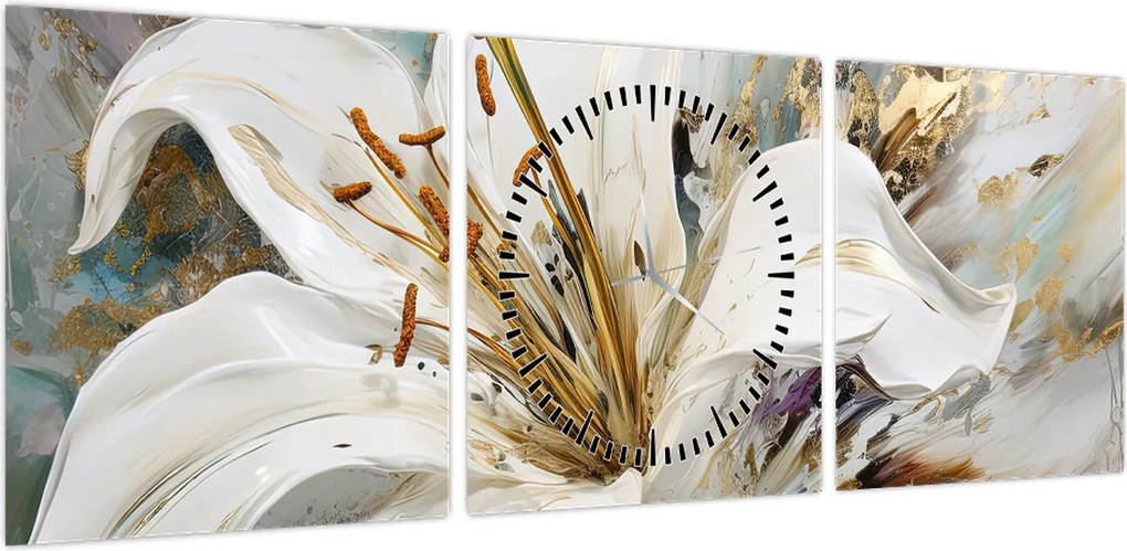 Obraz - Abstrakcja z lilią (z zegarem) (90x30 cm)