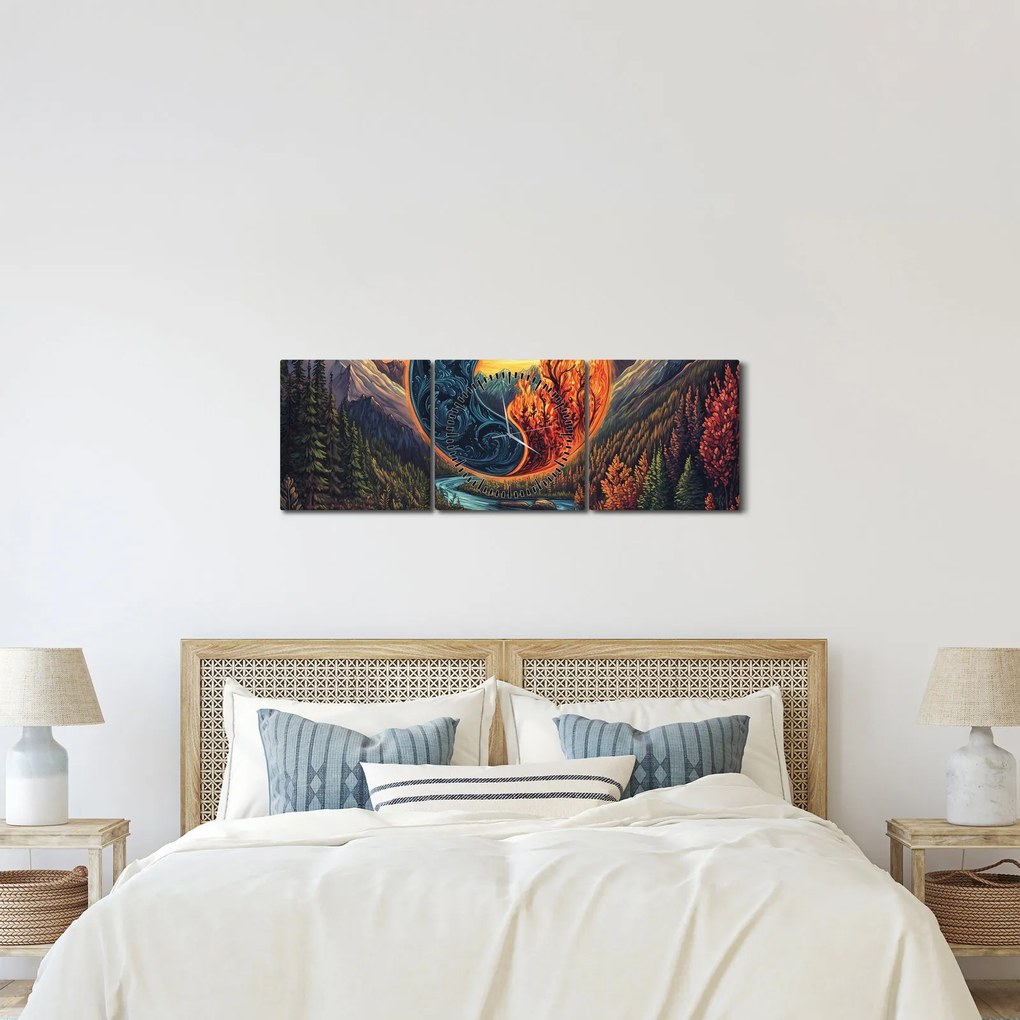 Obraz - Żywioły (z zegarem) (90x30 cm)