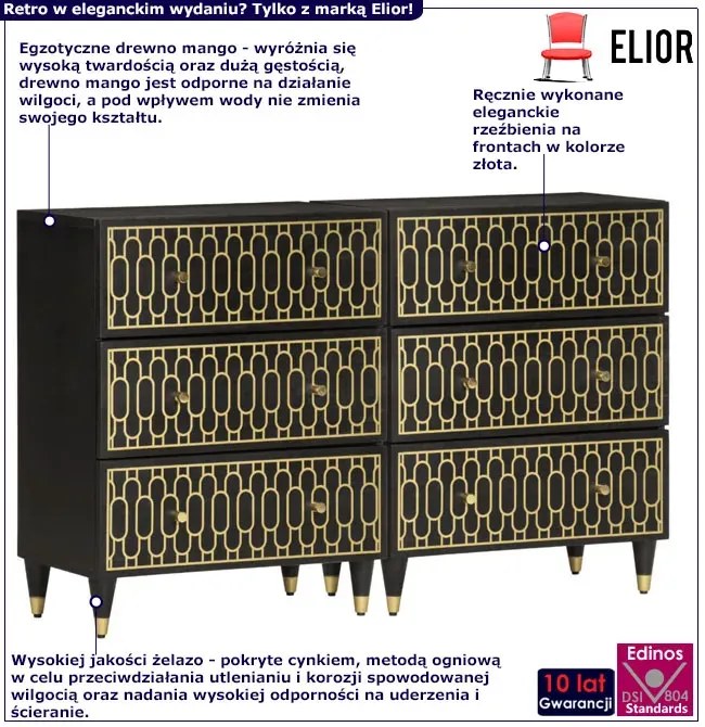 Czarna drewniana komoda z szufladami retro N6-T38