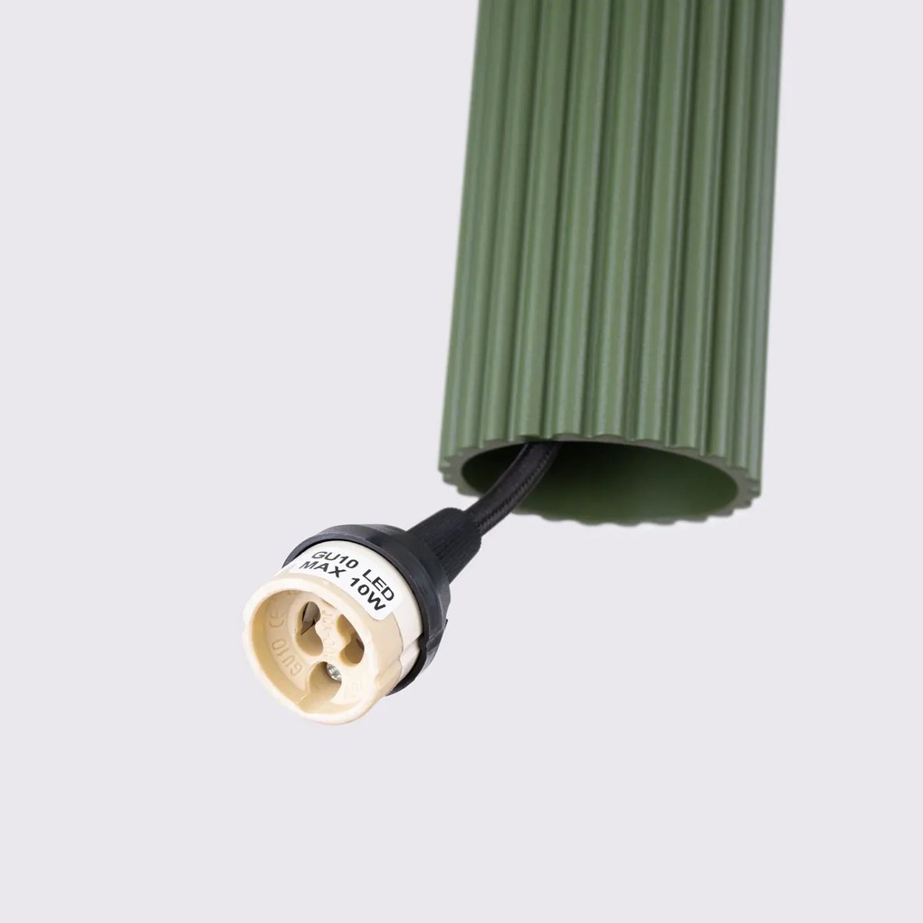Lampa wisząca KARBON 3P zielona oliwka ryflowana SOLLUX  LIGHTING