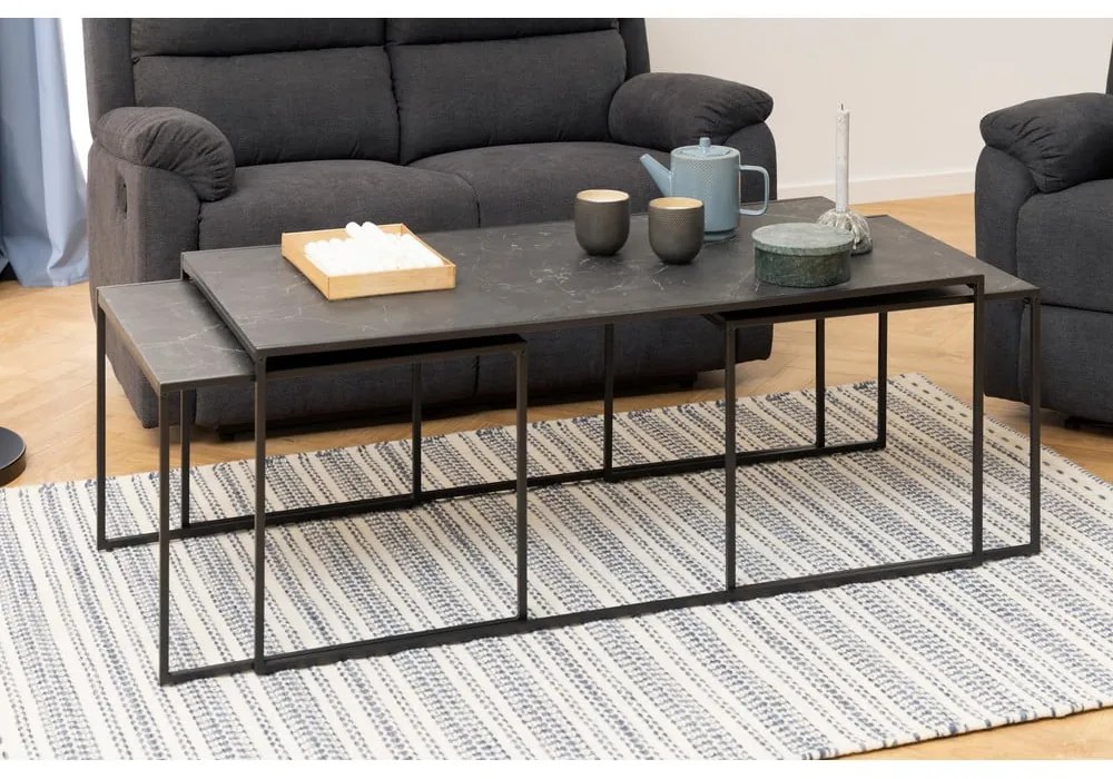 Stoliki z blatem w dekorze marmuru w kolorze matowej czerni zestaw 3 szt. 60x120 cm Infinity – Actona