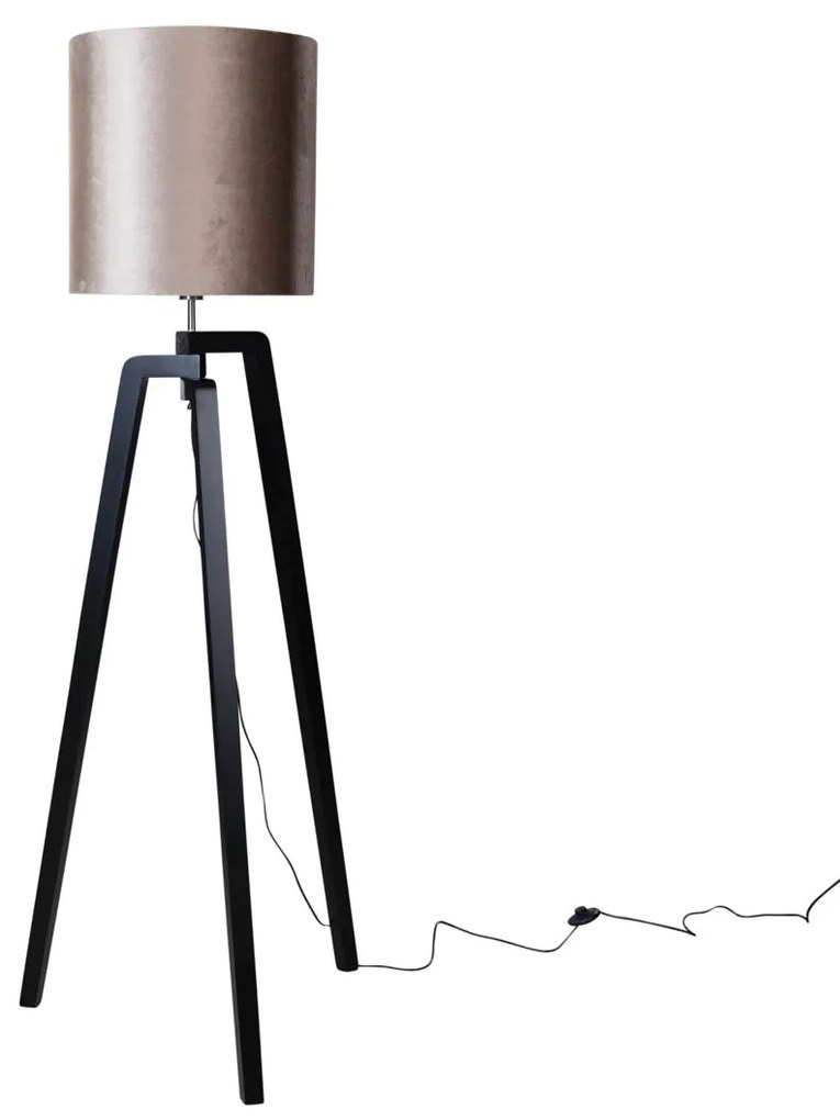 Lampa podłogowa Puros - czarna z abażurem z weluru taupe 50cm