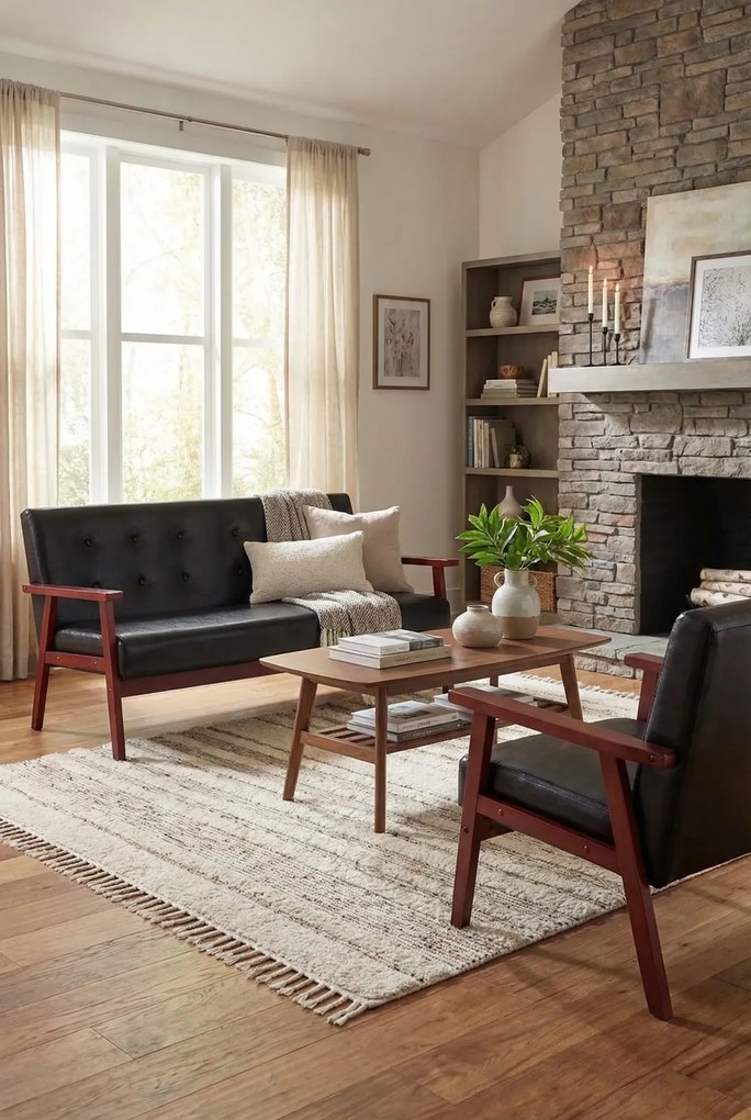 Czarny zestaw wypoczynkowy tapicerowany ekoskórą T8-W67