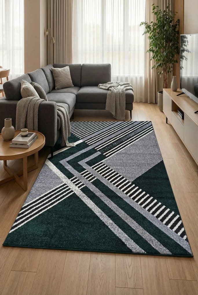 Nowoczesny szaro - zielony dywan w geometryczny wzór A5-G19