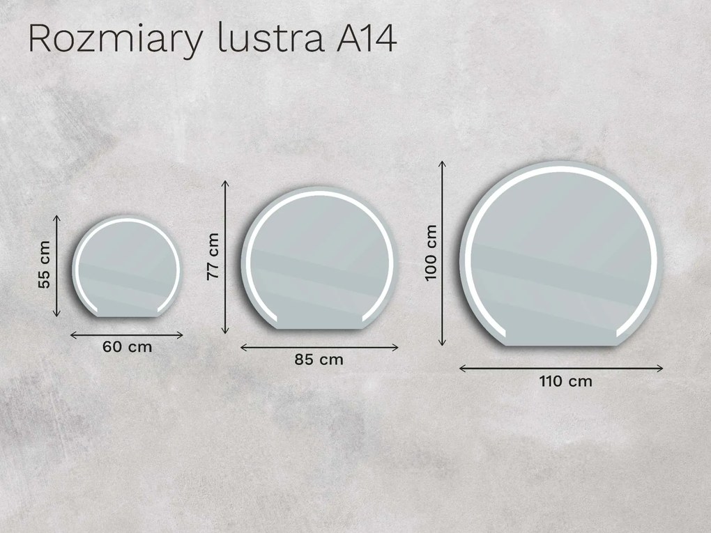 Nietypowe lustro LED z oświetleniem A14