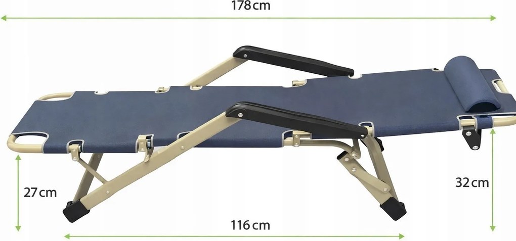 Leżak ogrodowy rozkładany Tossa, poduszka niebieska, stelaż czarny