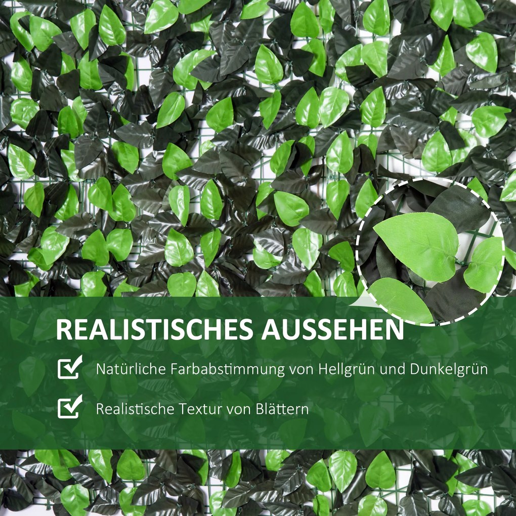 Outsunny Sztuczny Żywopłot, Roślina Wspinająca do Dekoracji Zewnętrznych, Realistyczny Wygląd, 300 cm×100 cm, Ciemnozielony