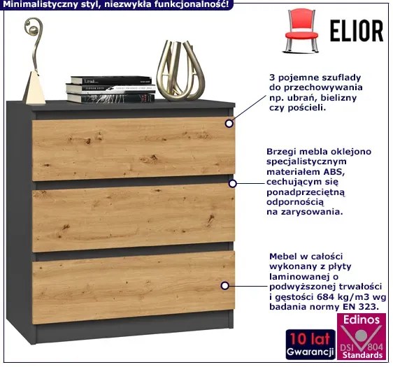 Niska Komoda Loft Z Szufladami Antracyt + Dąb Artisan G1-G65