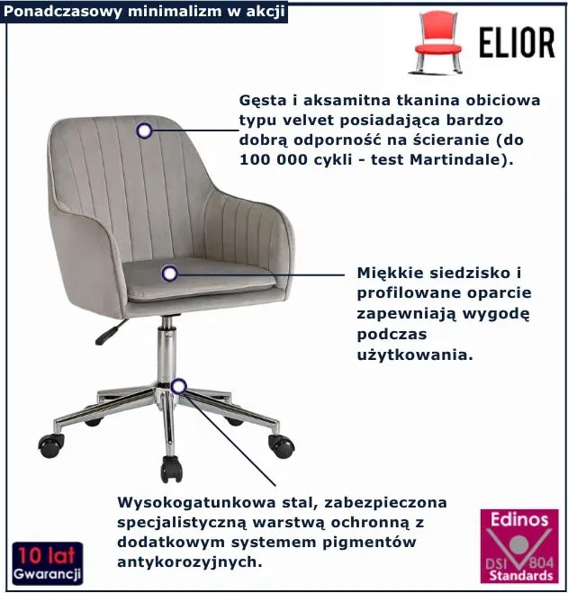 Popielate stylowe krzesło obrotowe H3-C97