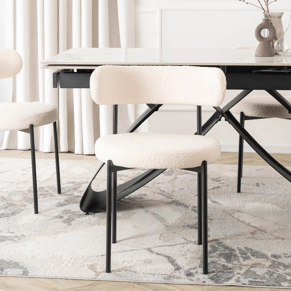 Zestaw Stół Rozkładany LUIGI 160-240 cm Biały Marmur/Czarny i 4 Krzesła TULSA Kremowe Nowoczesne