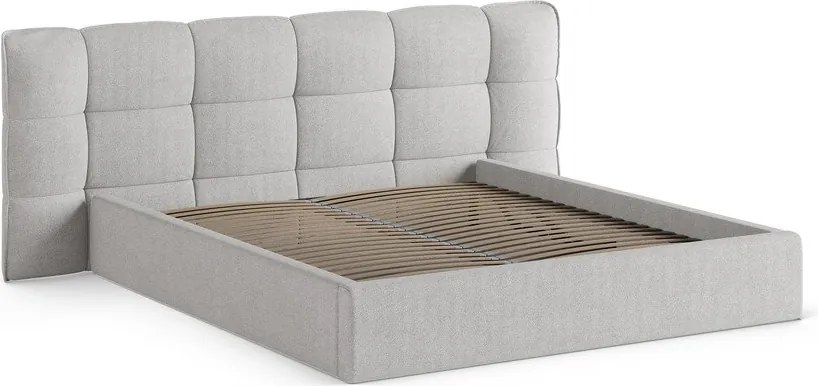 Szare tapicerowane łóżko dwuosobowe ze schowkiem ze stelażem 200x200 cm Eric – Micadoni