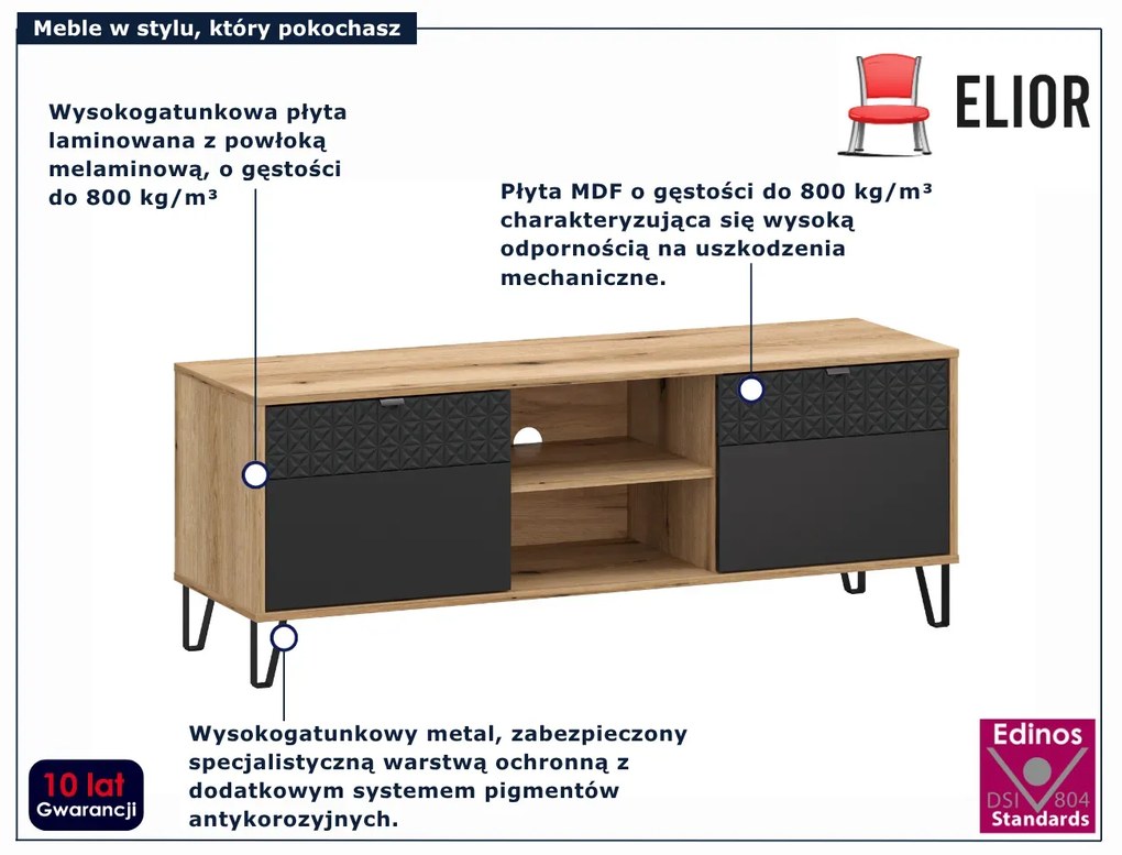Szafka RTV na nóżkach dąb evok + czarny A7-A38